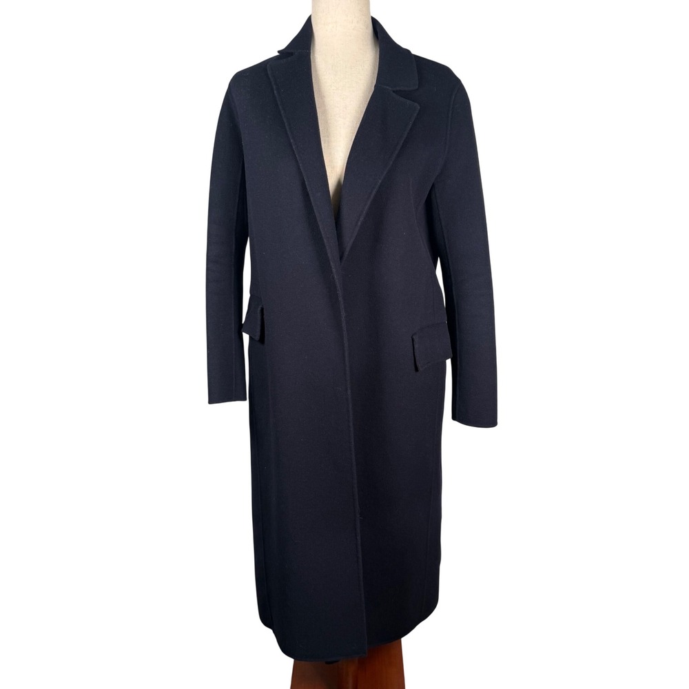 Maje Geode Marine Wool Silk Blend Coat 36 Navy Blue Long Quiet Luxury Coat S